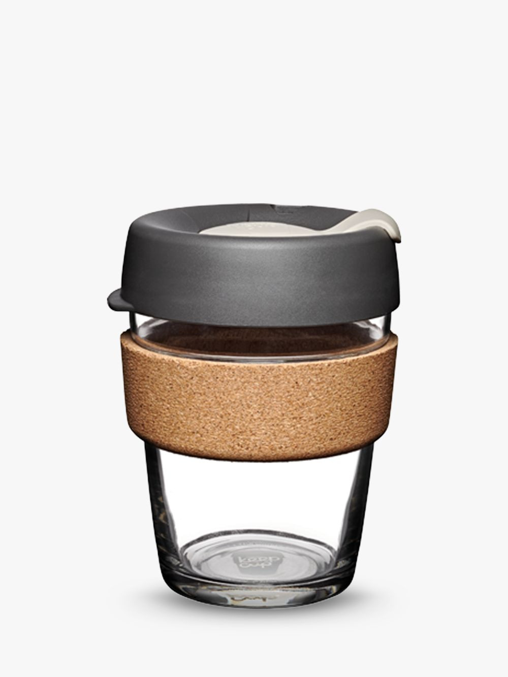 KeepCup Cork Brew Reusable 12oz Glass Coffee Cup/Travel Mug, 340ml, Clear/Grey | John Lewis (UK)