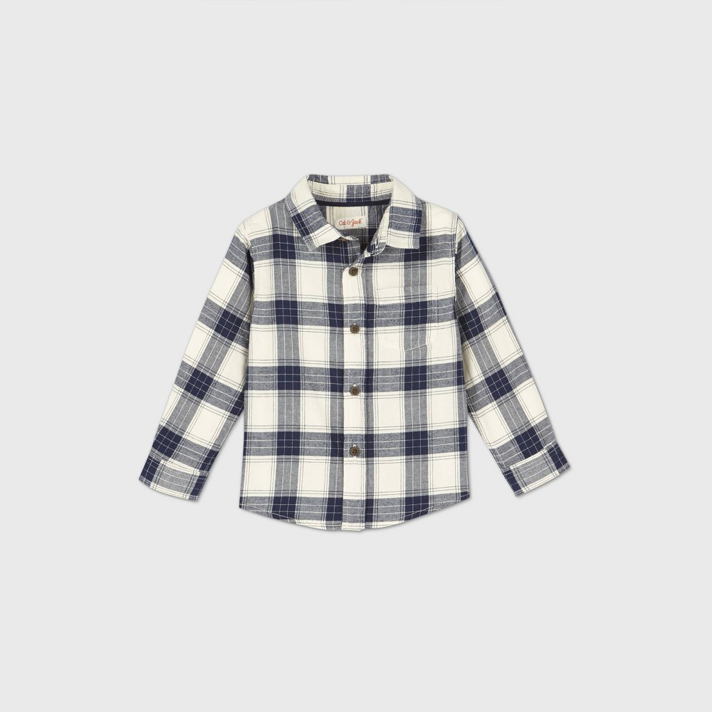 Toddler Boys' Long Sleeve Woven Plaid Button-Down Shirt - Cat & Jack Navy 3T, Blue | Target