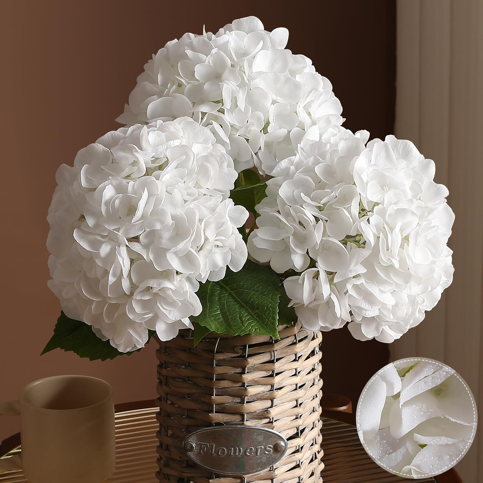 3Pcs Hydrangea Artificial Flowers, 22.44" Real Touch Latex Faux Hydrangea with Long Stems & Leave... | Amazon (US)