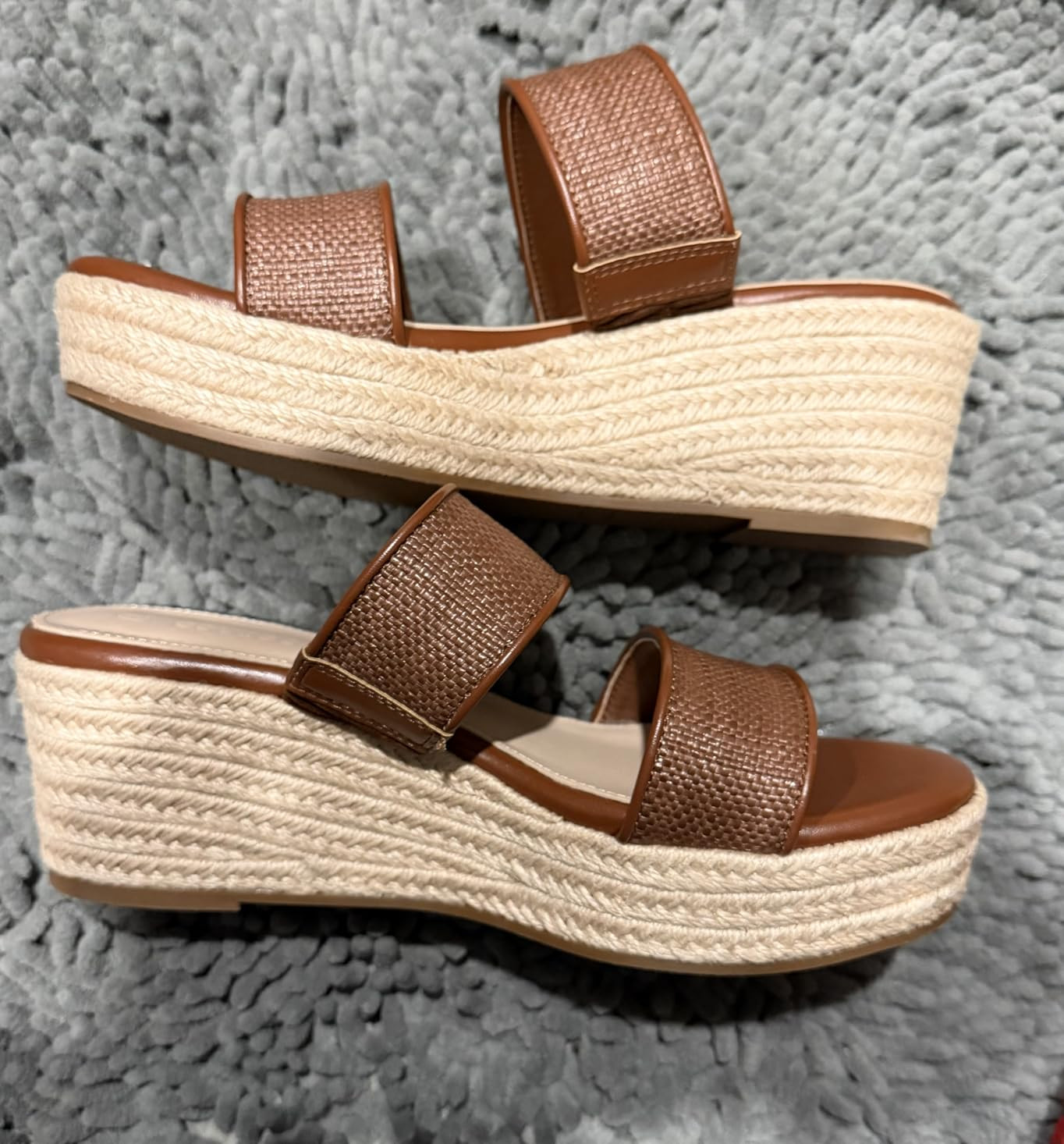 Coutgo Womens Platform Wedge Sandals Espadrille Raffia Heeled Slides Open Toe Two Band Beach Vaca... | Amazon (US)