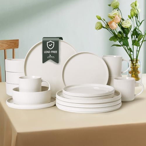 MONITO Ceramic Dinnerware 16 Pieces Dinner Set,Plates Pasta Bowls Cereal Bowls Reactive Change Gl... | Amazon (US)