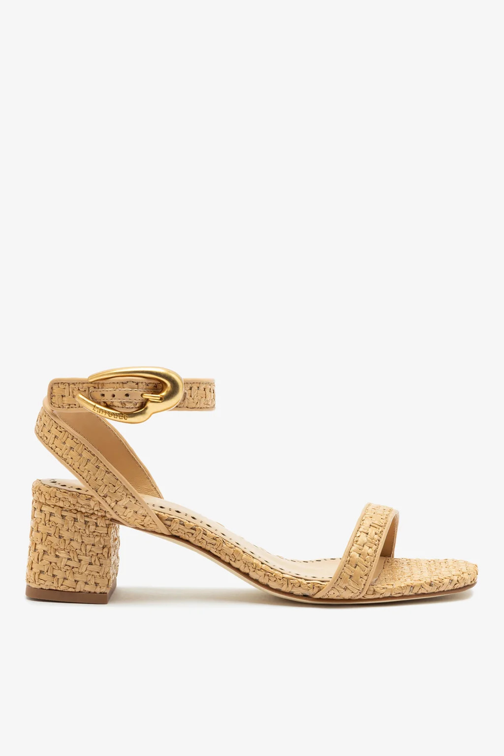 Verona Block Sandal In Beige Leather and Natural Raffia | Larroude