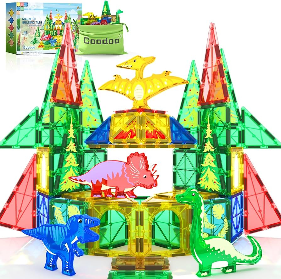 Dinosaur Toys Magnetic Tiles - Magnet Building Blocks for Toddler Kids Toys STEM Sensory Outdoor ... | Amazon (US)