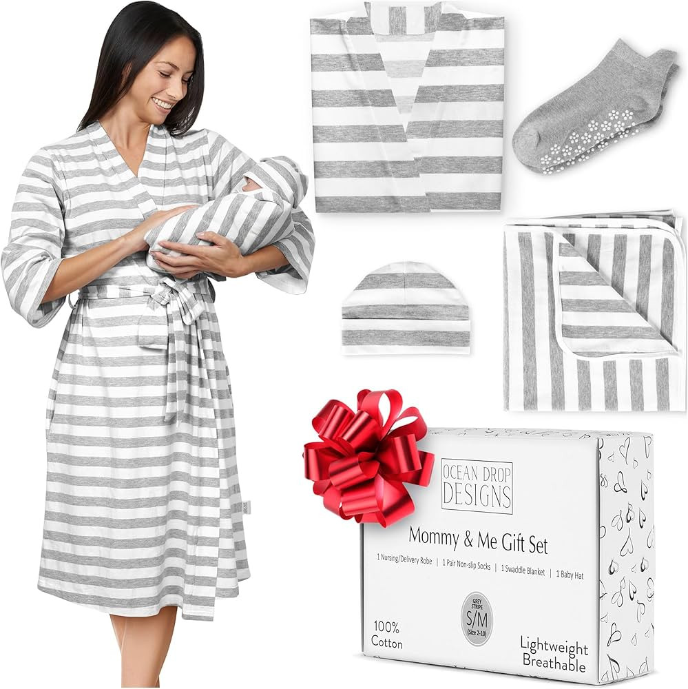 Ocean Drop Designs 100% Cotton Mommy & Me Robe and Swaddle Set - Maternity Robe for Hospital - De... | Amazon (US)