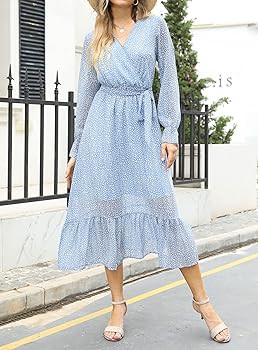 BTFBM Women's Casual Dresses Long Sleeve Wrap V Neck Floral Print Bohemian Swing A-Line Pleated H... | Amazon (US)