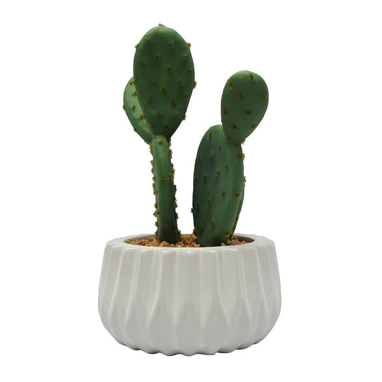 Better Homes & Gardens Ceramic Pot with Faux Cactus Plant, 9.875"H, Green, Cactus | Walmart (US)