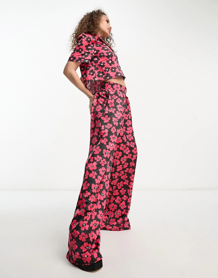 Flounce London wide leg pants in red and black floral - part of a set | ASOS (Global)