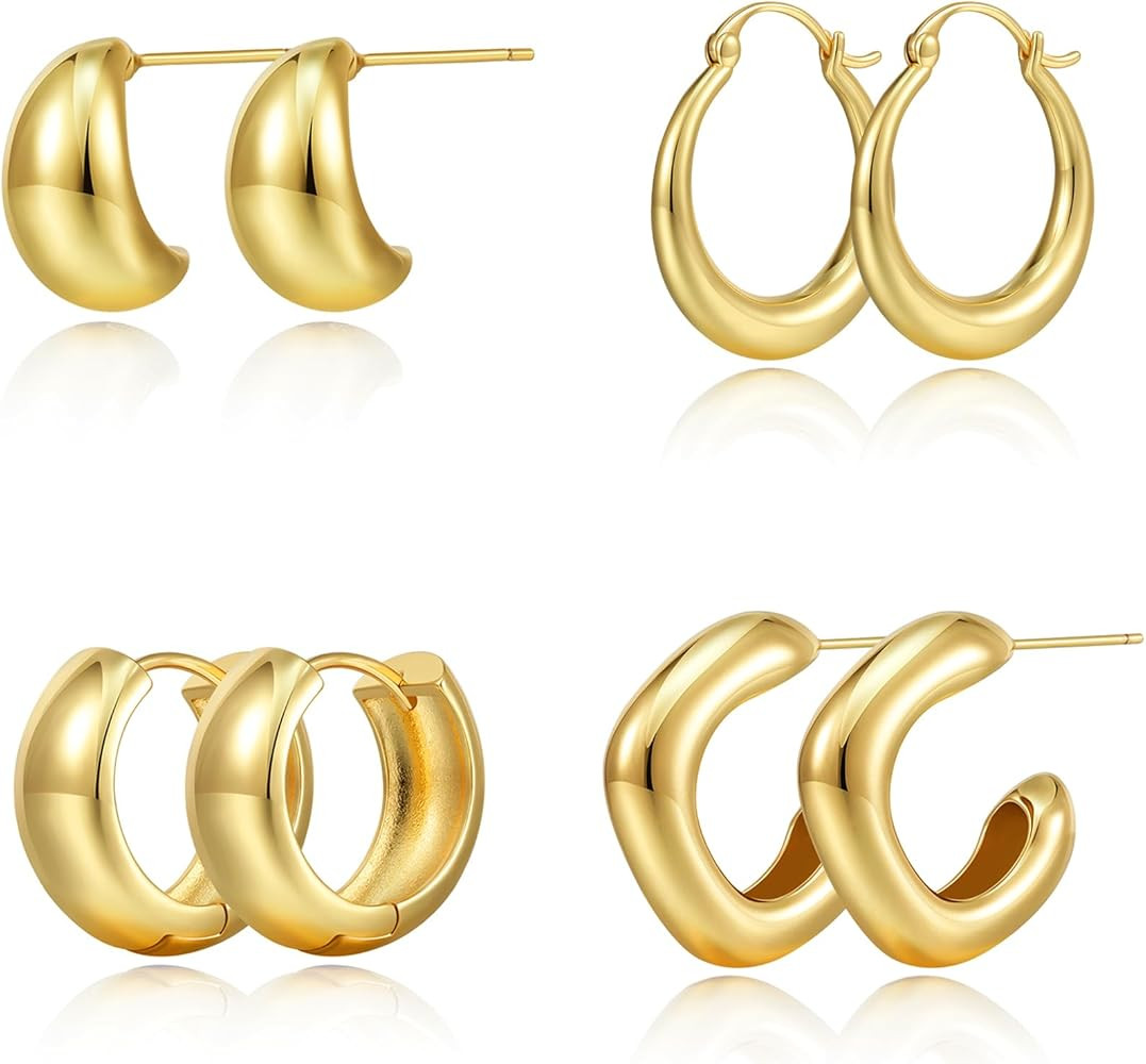 Gold Hoop Earrings for Women Chunky Gold Earrings 14K Gold Plated Earrings Lightweight Thick Tear... | Amazon (US)