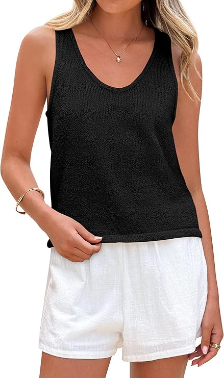 PRETTYGARDEN Women Summer Tank Tops 2026 Basic Sleeveless V Neck Lightweight Knit Beach Vacation ... | Amazon (US)