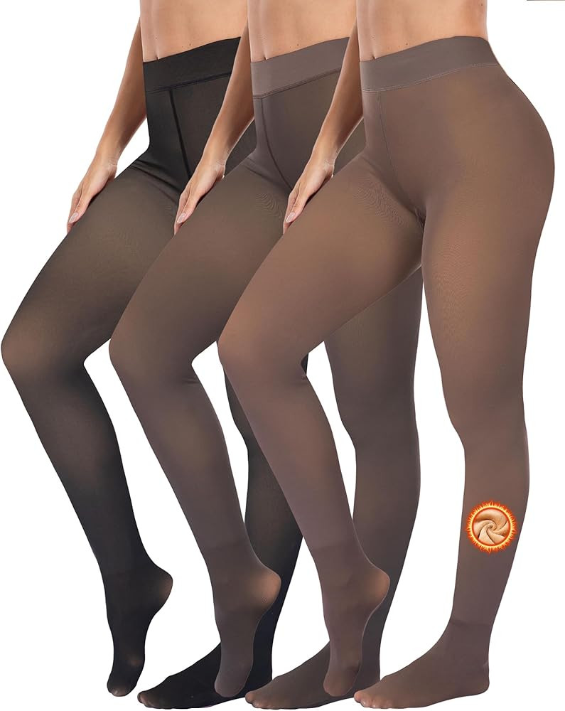 LZYVOO Fleece Lined Winter Tights Women - Fake Translucent Warm Pantyhose Sheer Thick Thermal Tig... | Amazon (US)