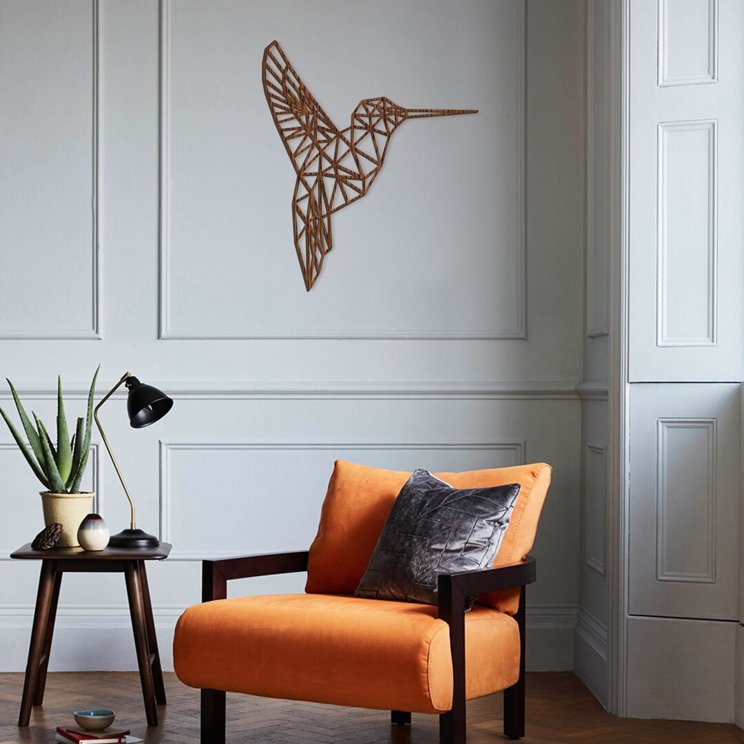 Geometric Hummingbird Wall Decor  Wood Wall Hanging  Modern - Etsy | Etsy (US)