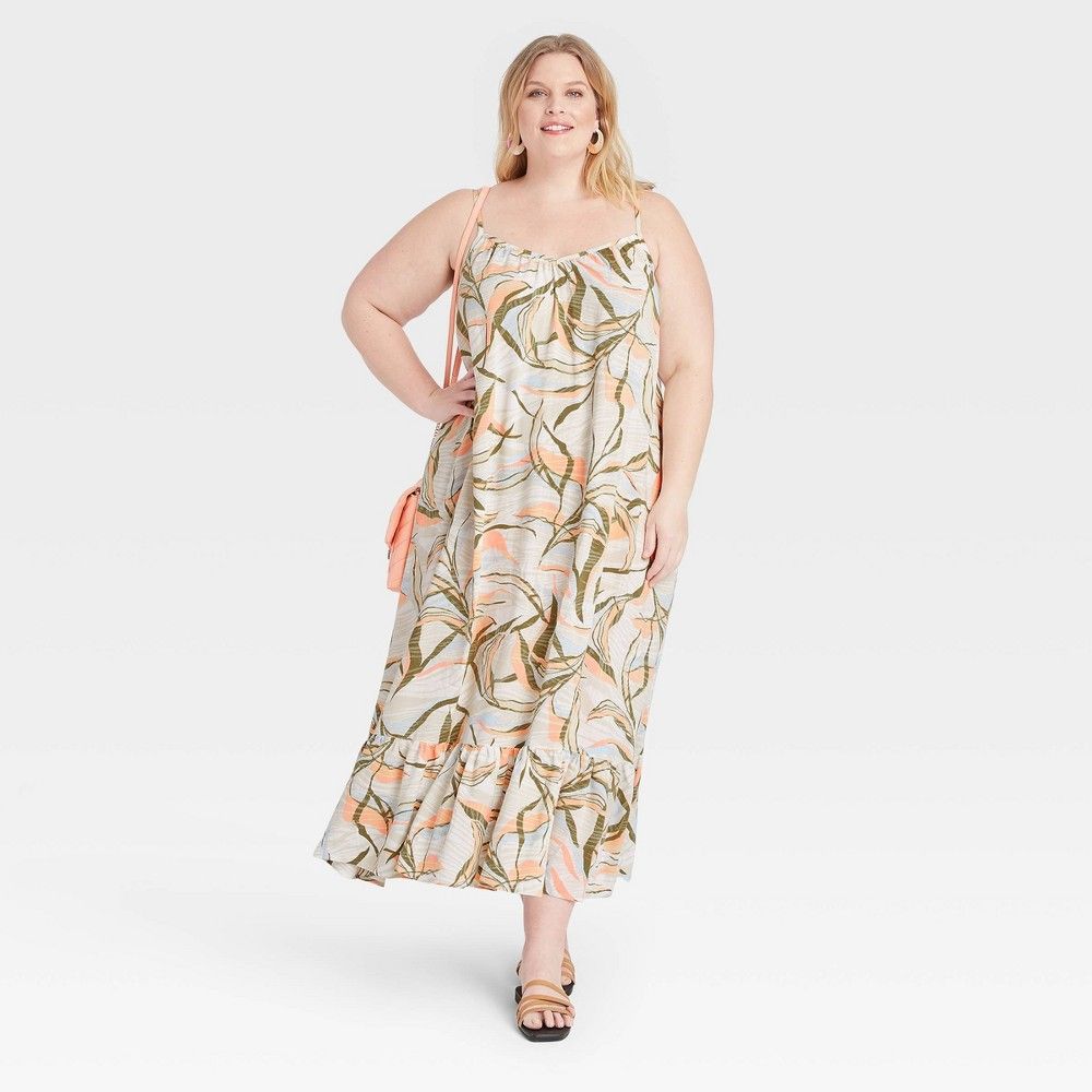 Women's Plus Size Sleeveless Floating Dress - Ava & Viv Cream Printed 4X, Ivory | Target