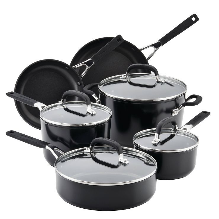 KitchenAid 10pc Hard Anodized Nonstick Cookware Set Black | Target