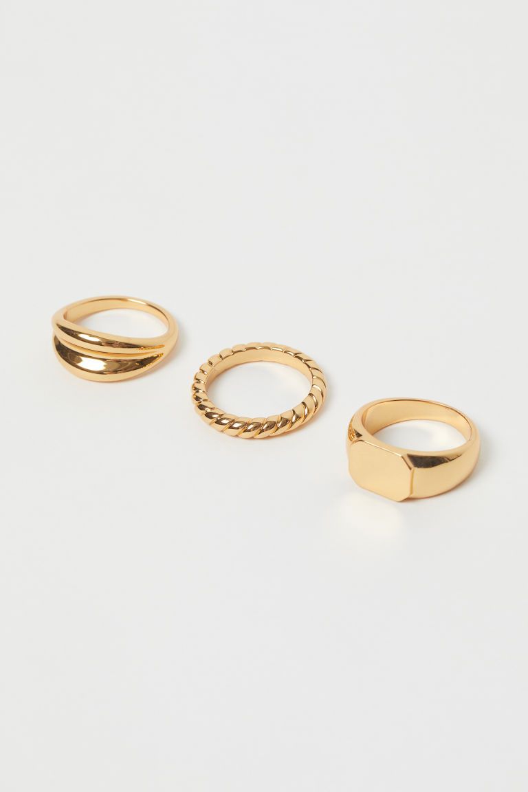 H & M - 3-pack gold-plated rings - Gold | H&M (UK, MY, IN, SG, PH, TW, HK)