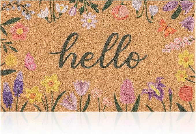 Spring Door Mat with Wildflowers Border, Outdoor Indoor Welcome Mat for Front Door, Spring Decor ... | Amazon (US)