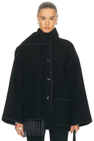 Toteme Embroidered Scarf Jacket in Black - Black. Size 34 (also in 38, 40). | FWRD 