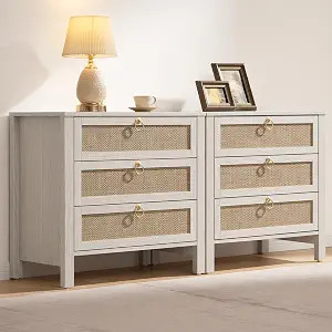 SICOTAS Nightstand Set of 2 with Drawers, Rattan Nightstands, Large Modern Boho Night Stand Wide ... | Amazon (US)