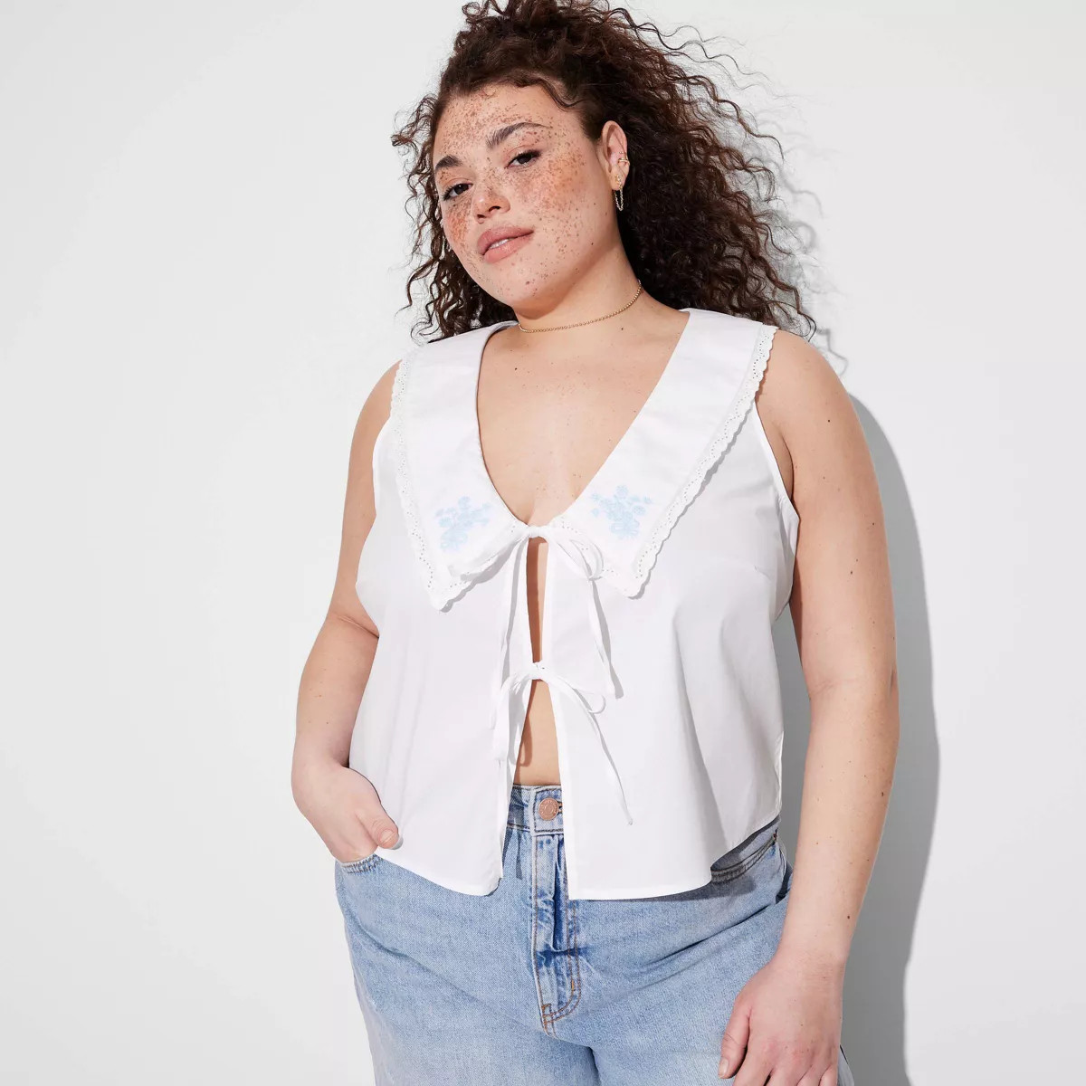 Women's Embroidered Collar V-Neck Tank Top - Wild Fable™ | Target