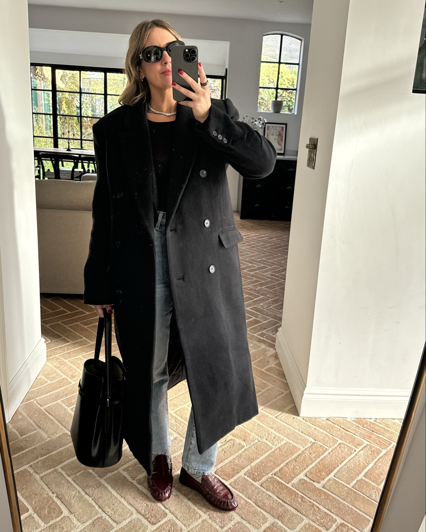 Finally cold enough for my Reformation wool coat, oversized enough to layer over jeans and a blazer. Loafers true to size 

I wear a M in the Coat, size up in the jeans + size down in the blazer  | Burgundy loafers | Bucket Bag | Wool Coat | Khaite Jeans | Casual Outfit 

#LTKeurope #LTKworkwear #LTKstyletip