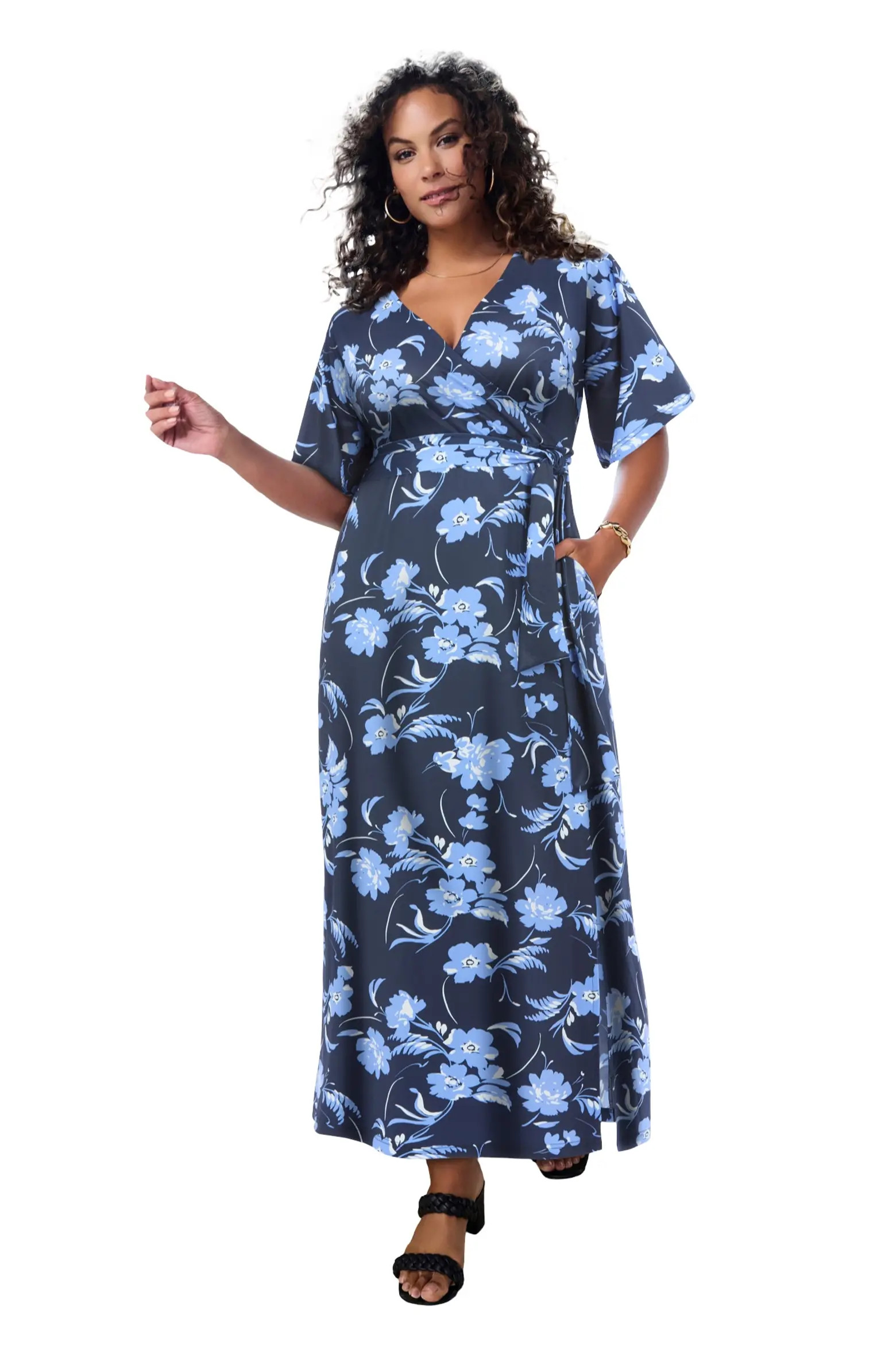 Roaman's Plus Size Flutter Sleeve Wrap Maxi Dress (Women) | Nordstrom | Nordstrom