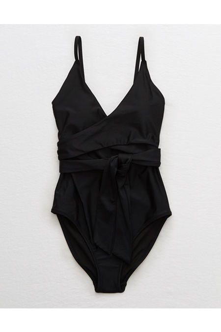 Aerie Wrap One Piece Swimsuit Women's True Black XS Long | American Eagle Outfitters (US & CA)