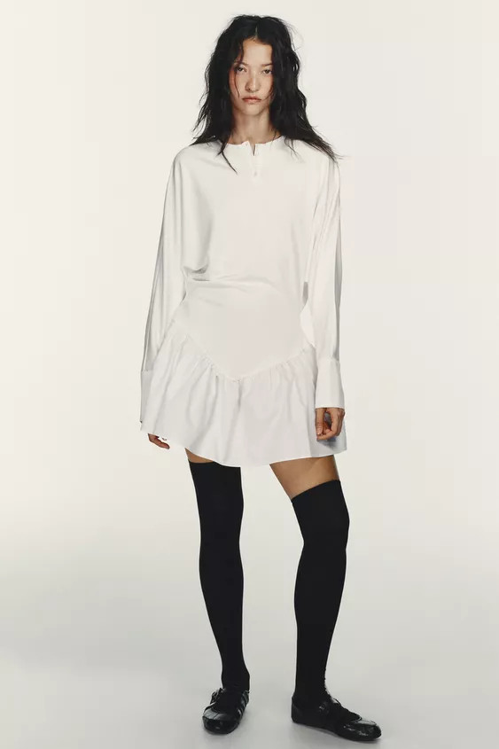 SHORT COMBINATION BATWING SLEEVE DRESS | Zara US