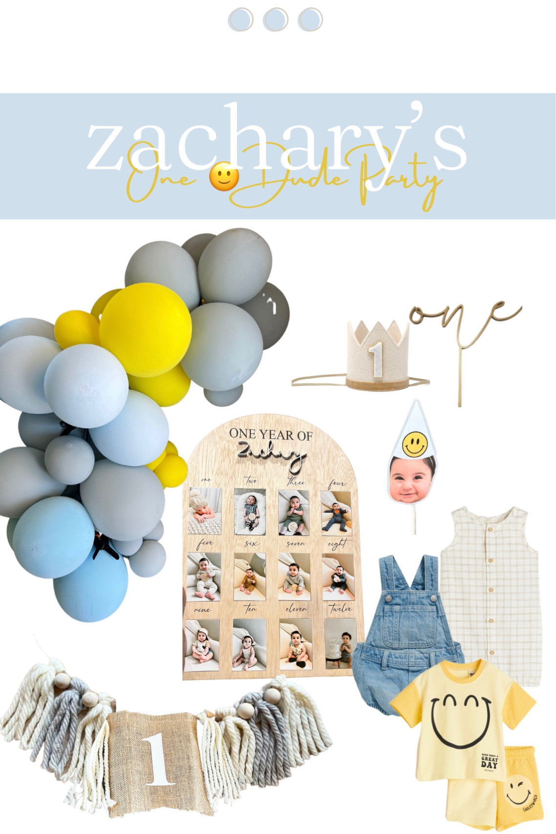 Zachary’s One happy dude—party theme/decor + outfits!🤍💙💛

#baby #babyboy #birthdayboy #firstbirthday #firstbirthdayideas #firstbirthdaydecor #firstbirthdaytheme #etsyfinds #etsydecor #hmbaby #hmbabyclothing #hmbabyboy #babyboyrompers #cakesmash #cakesmashoutfits #firstyearboard #birthdaycrown #firstbirthdaytopper #firstbirthdaybanner #babyboysets #babyboystyle #caketoppers #oldnanyromper #oldnavybaby #babyclothing #kidsbirthday #ltkfamily #LTKFind 

#LTKbaby #LTKkids