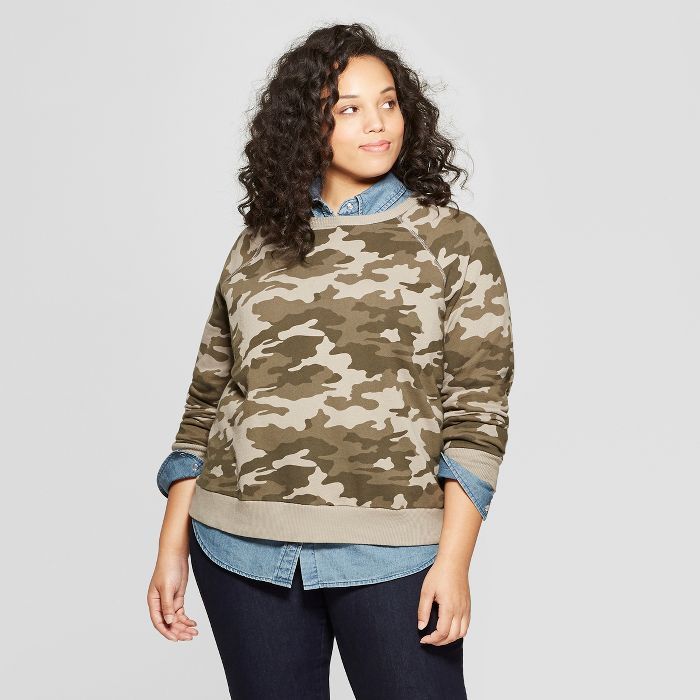 Women's Plus Size Camo Print Sweatshirt - Universal Thread™ Green | Target