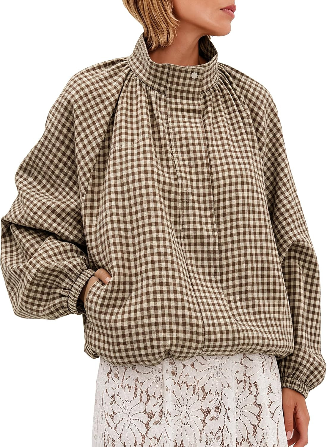 Womens Batwing Bomber Jacket Lightweight Casual Funnel Neck Coat | Amazon (US)