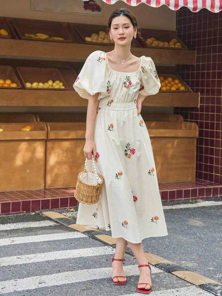 DAZY Vestido De Manga Puff Com Estampa Floral | SHEIN