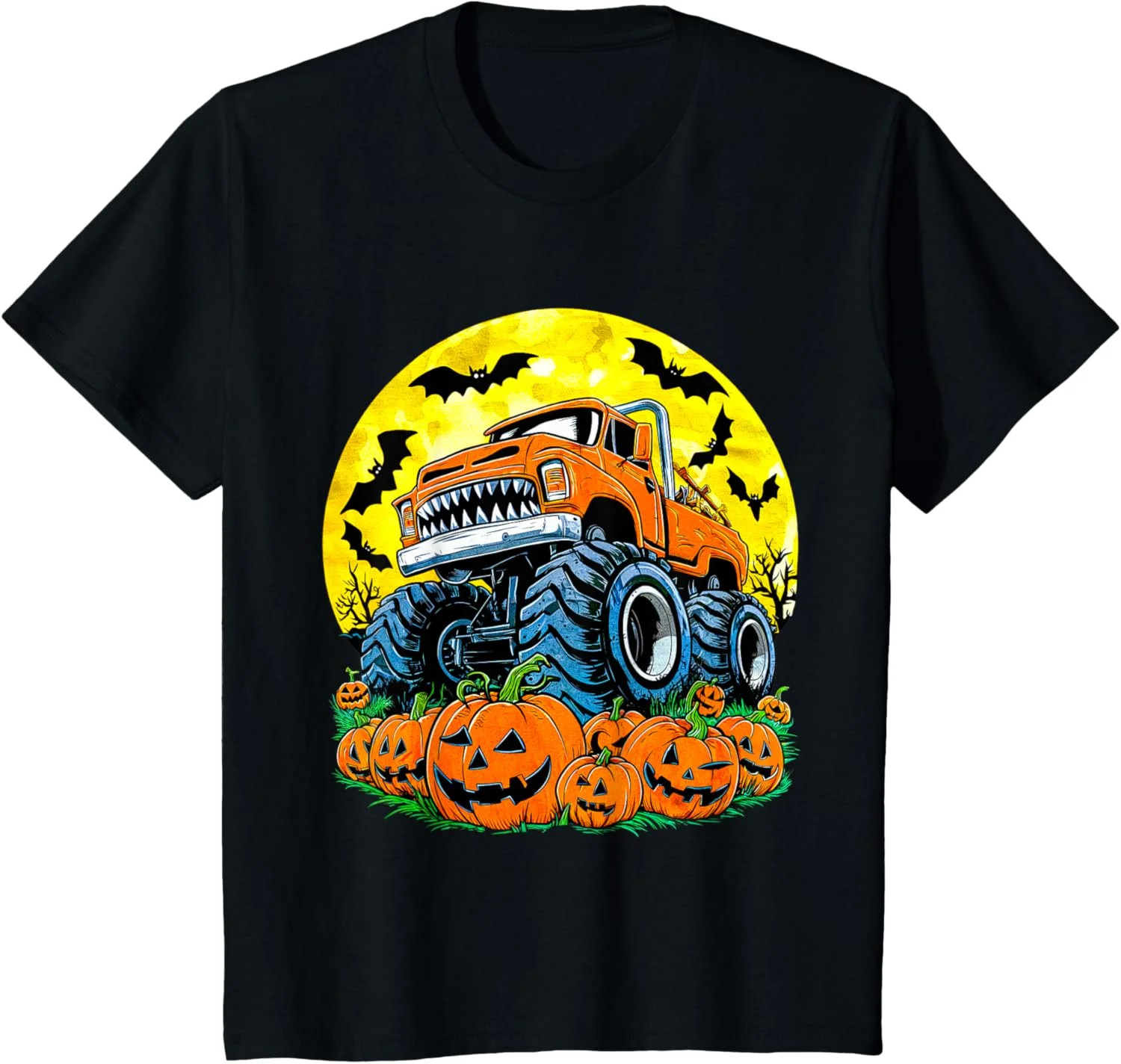 Monster Truck Halloween Jack O Lantern Moon Pumpkin Toddler Boys T-Shirt | Walmart (US)