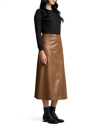 FAUX LEATHER SKIRT - TAN | David Jones (Australia & New Zealand)