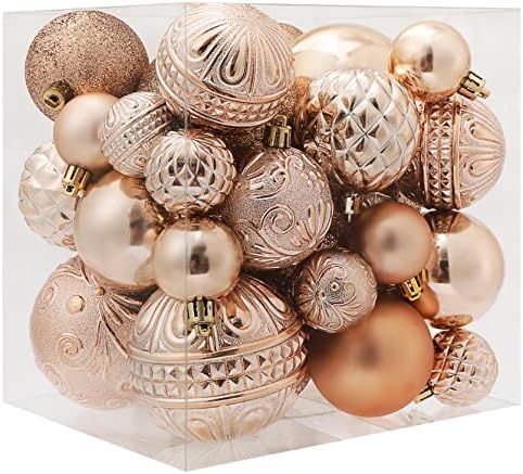 Christmas Ball Ornaments Champagne Christmas Tree Decorations with Hang Rope-36pcs Shatterproof C... | Amazon (US)