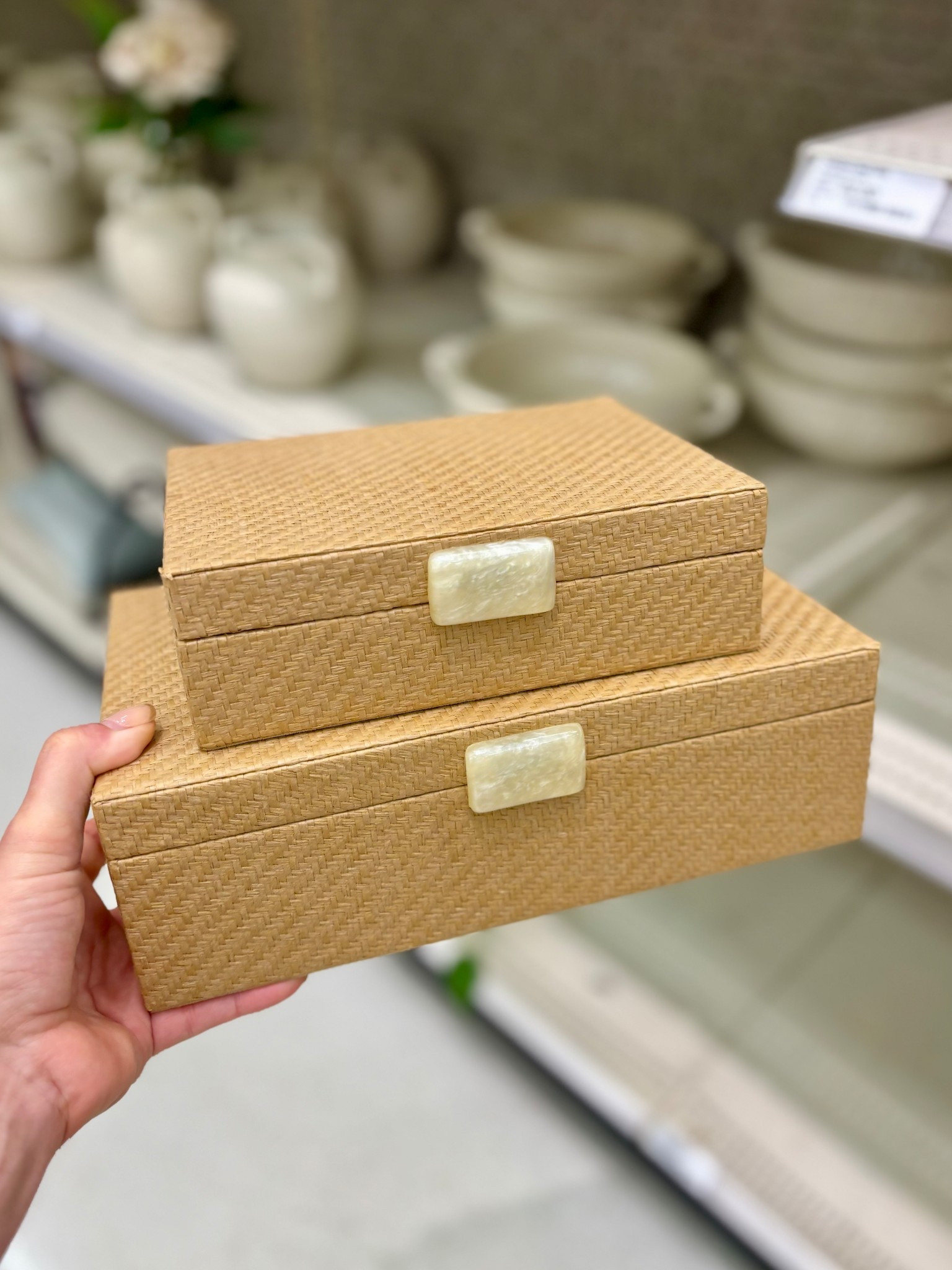 These pretty stacking boxes from Studio McGee are perfect for a bookshelf, console, or nightstand!  Opens for storing small essentials as well! 

#LTKHome #LTKFindsUnder50