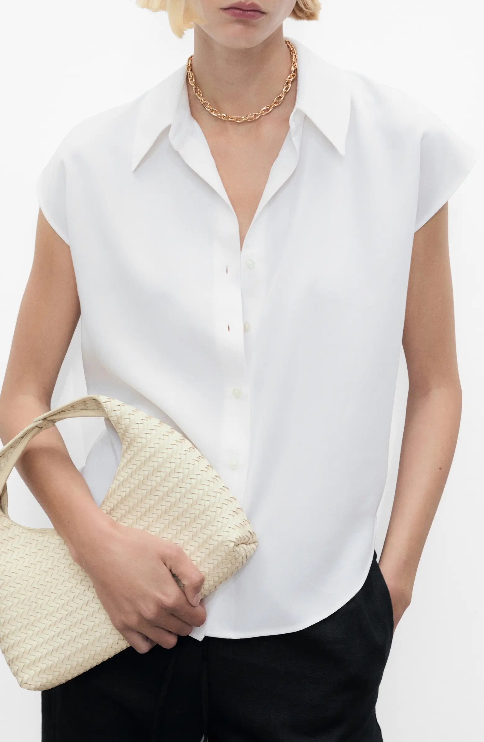 MANGO Cap Sleeve Button-Up Shirt | Nordstrom | Nordstrom