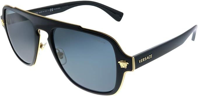 Versace Medusa Charm VE 2199 100281 Black Plastic Aviator Sunglasses Grey Polarized Lens | Amazon (US)