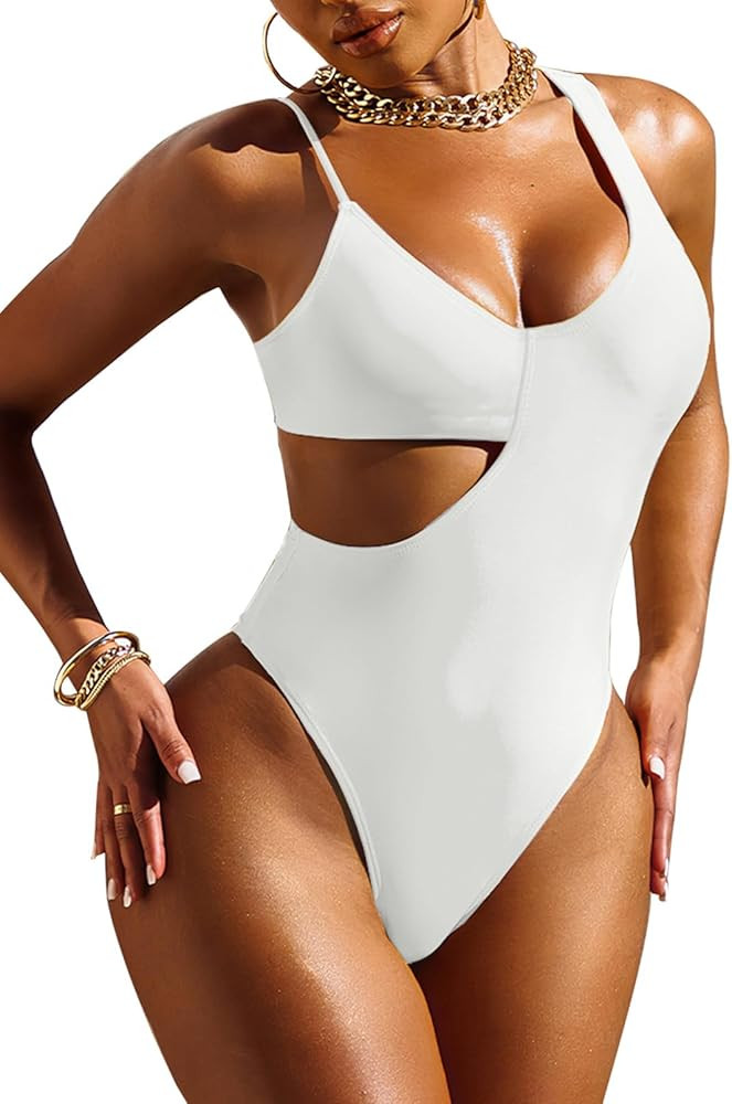 Pink Queen Women's Sexy One Piece Swimsuit Scoop Neck Cutout Waist Tummy Control Bathing Suit Swi... | Amazon (US)