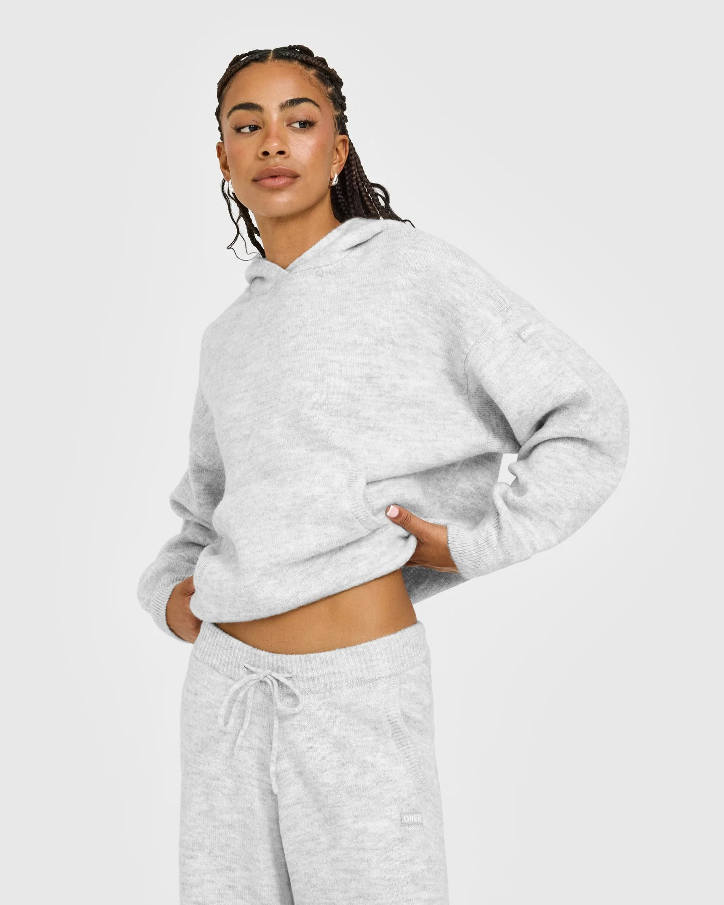 Oversized Knit Hoodie 
 Light Grey Marl | Oner Active (UK / US)