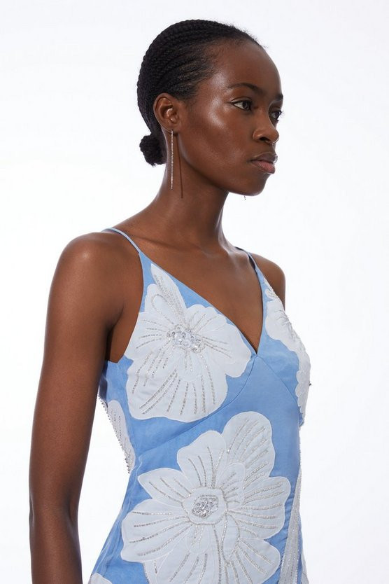 Applique Organdie Satin Woven Midi Dress | Karen Millen US