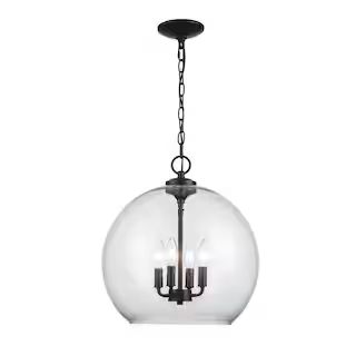 Home Decorators Collection Kingsley 16 in. 4-Light Matte Black Pendant Light Fixture with Clear G... | The Home Depot