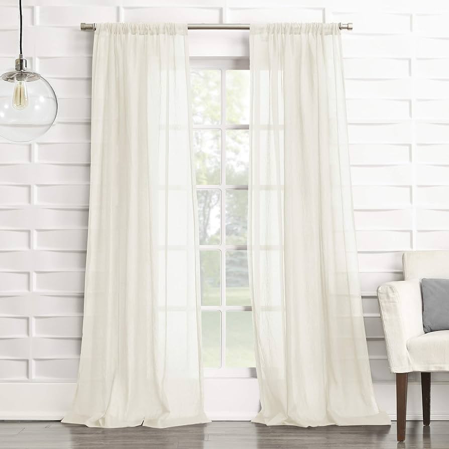 No. 918 Tayla Crushed Texture Semi-Sheer Rod Pocket Curtain Panel, 50" x 120", Cream Off-White | Amazon (US)