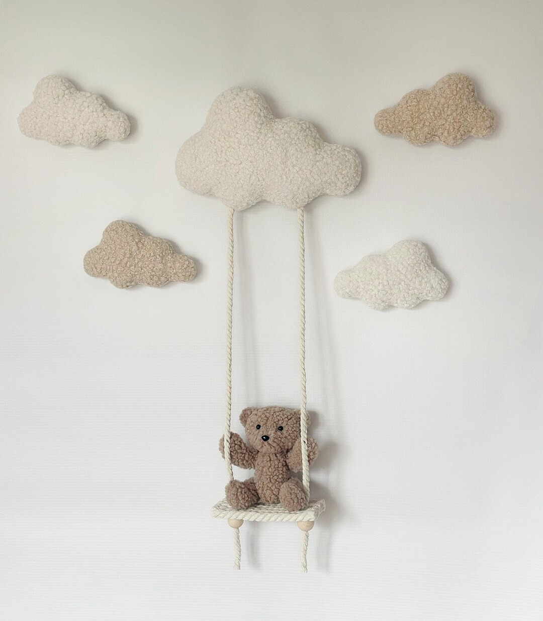 Wall Decor Clouds Bear Boucle Nursery Neutral Gender Decor Soft Wall Decor Teddy Bear Clouds Deco... | Etsy (US)