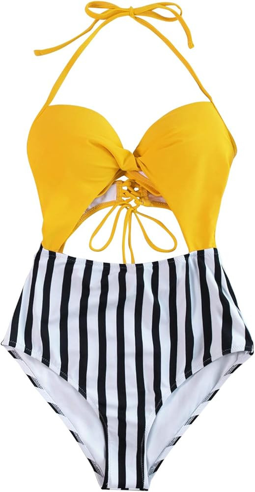 CUPSHE Women's One Piece Swimsuit Cutout Halter Lace Up Twist Bathing Suit | Amazon (US)