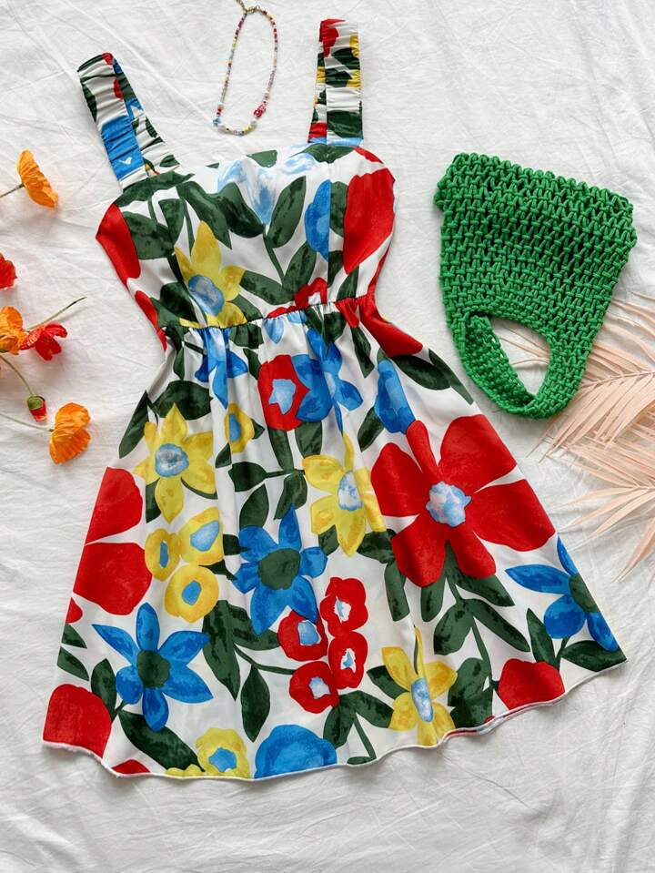 SHEIN WYWH Women Sleeveless Floral Print Vacation Dress | SHEIN