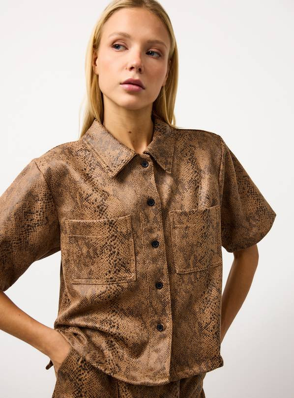 Brown Snake Printed Faux Leather Co-ord Shirt 12 | Tu Clothing