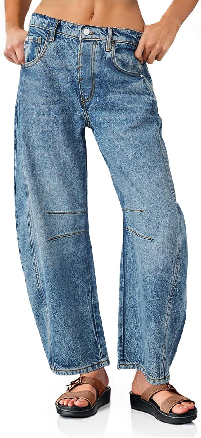 Womens Baggy Boyfriend Jeans Wide Leg Mid Rise Barrel Ankle Pants | Amazon (US)
