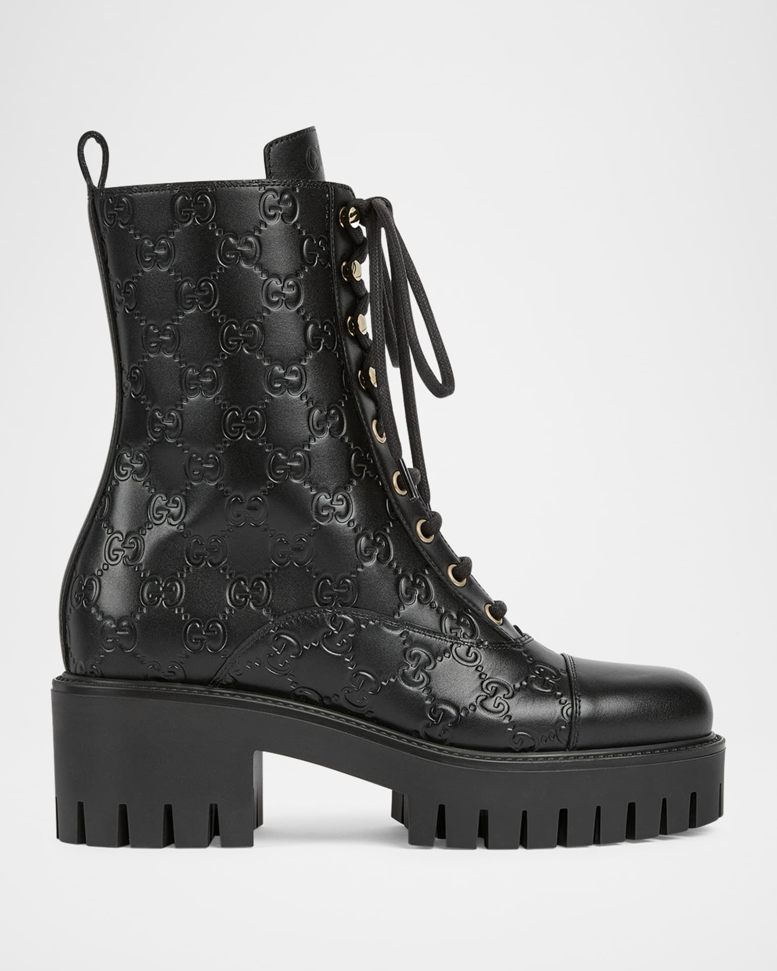 New Marmont GG Interlock Leather Combat Boots | Neiman Marcus