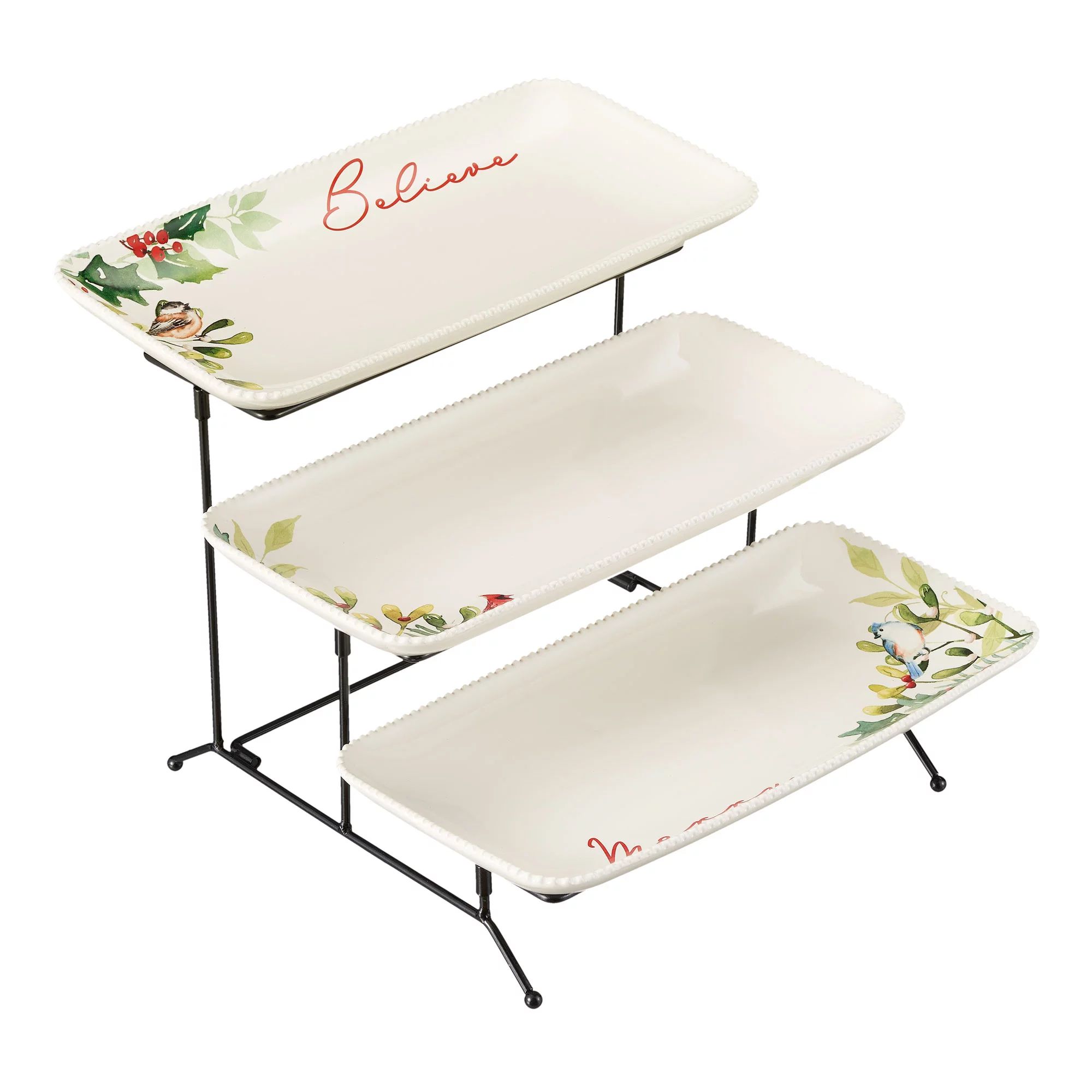 Better Homes & Gardens Winter Botanicals 3-Tier White Stoneware Serving Tray Set, 12” - Walmart... | Walmart (US)