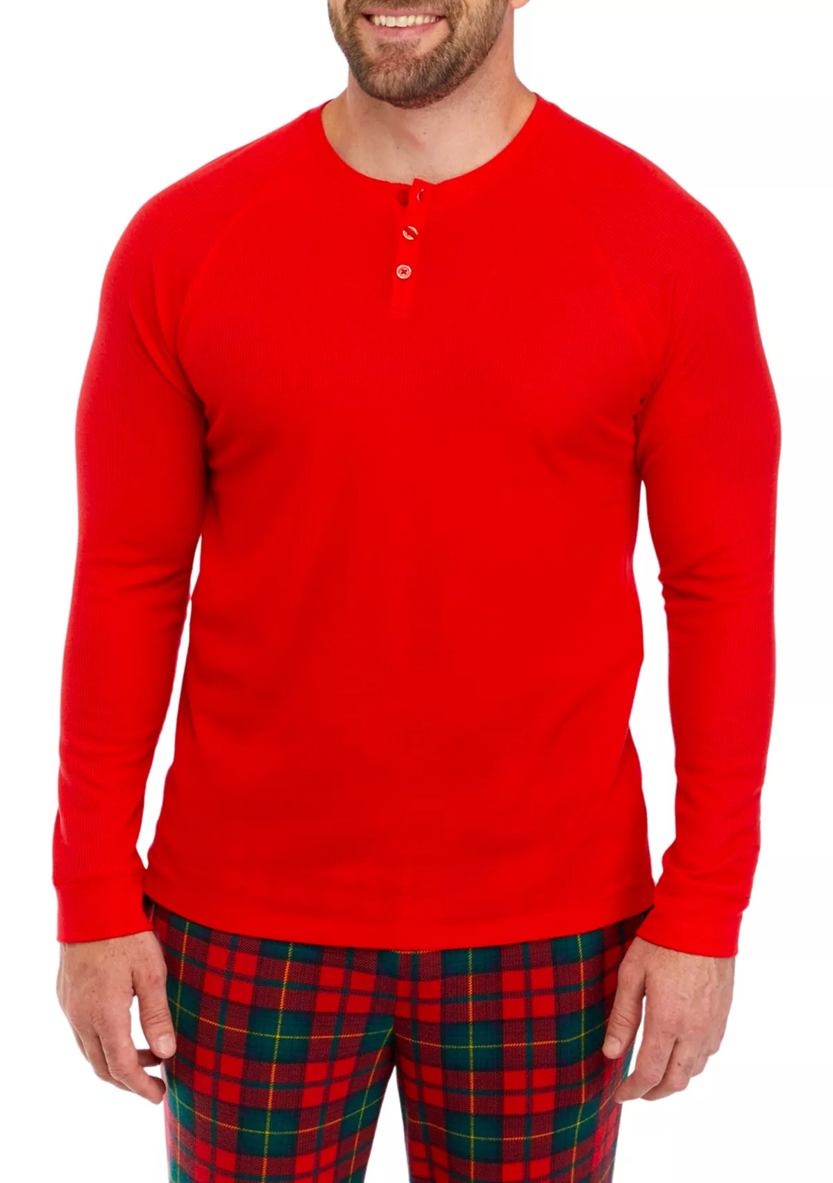 Men's Vintage Red Plaid Long Sleeve Henley Pajama Top | Belk