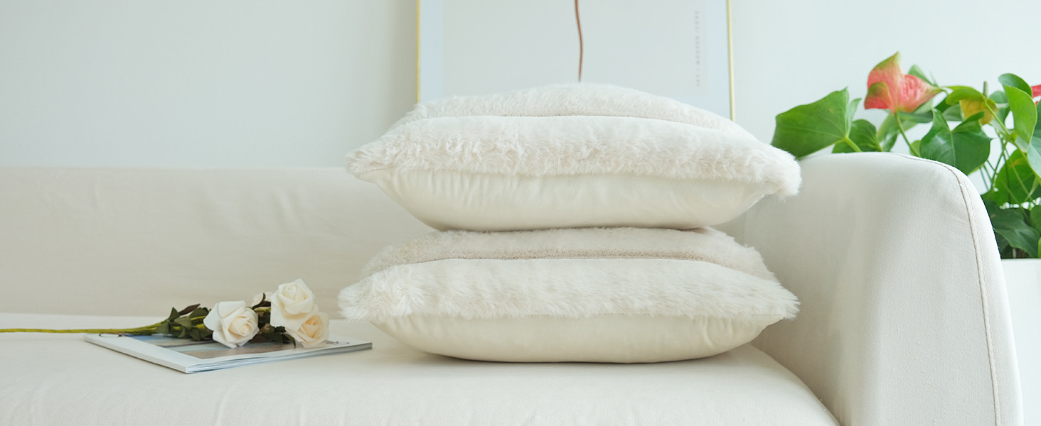 JOJUSIS Pack of 2 Faux Fur Plush Decorative Throw Pillow Covers Couch Cushion Case Soft Fluffy Pi... | Amazon (US)